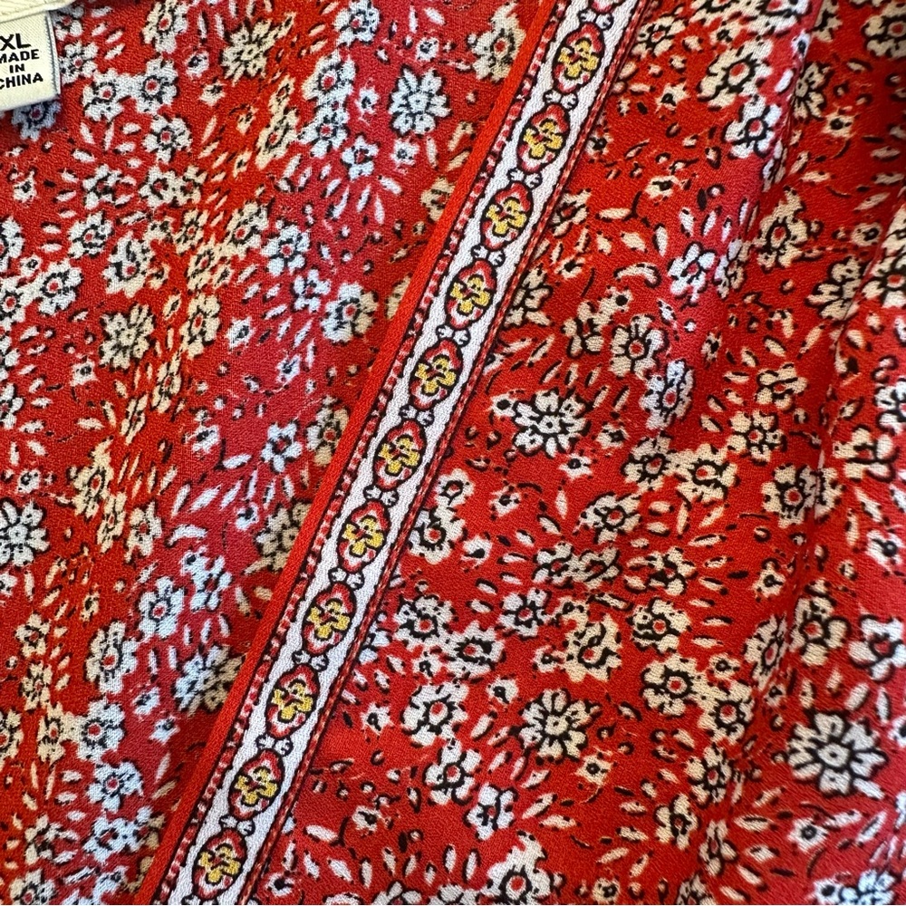 MAX STUDIO Floral Surplice Neck Ruffled Red Ivory Dress Size XL - Picture 6 of 12